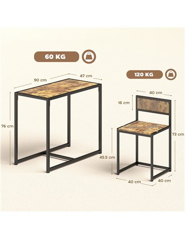 HOMCOM 3 Piece Table Stool Set - Rustic Brown