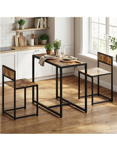 HOMCOM 3 Piece Table Stool Set - Rustic Brown