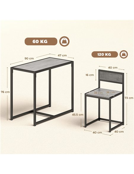 HOMCOM 3 Piece Table Stool Set - Charcoal Grey Wood-Effect - pic 183958 | FastDaddyshop