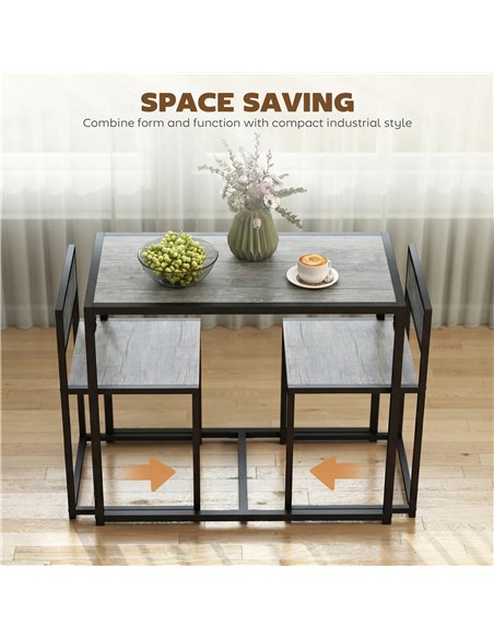 HOMCOM 3 Piece Table Stool Set - Charcoal Grey Wood-Effect - pic 183959 | FastDaddyshop