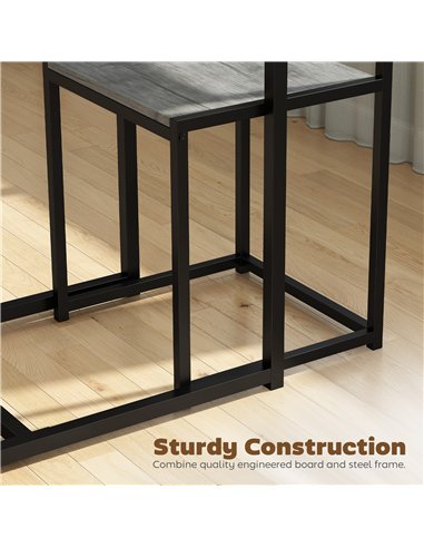 HOMCOM 3 Piece Table Stool Set - Charcoal Grey Wood-Effect