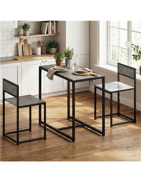 HOMCOM 3 Piece Table Stool Set - Charcoal Grey Wood-Effect - pic 183963 | FastDaddyshop