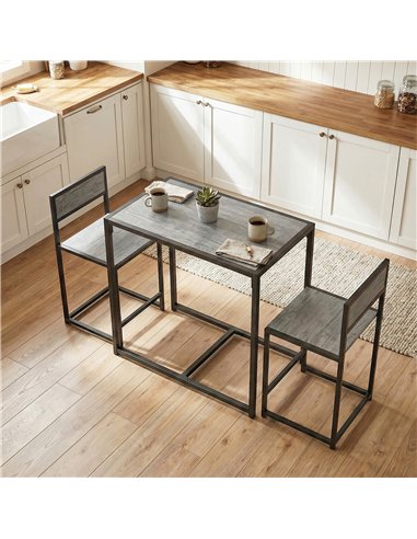 HOMCOM 3 Piece Table Stool Set - Charcoal Grey Wood-Effect