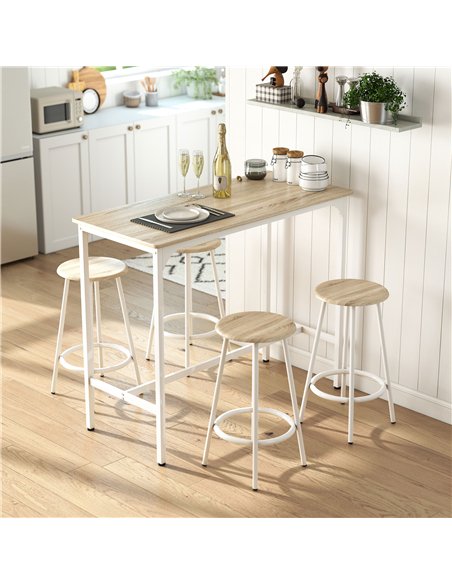 HOMCOM 5 Piece Bar Table Set for 4 with Stools, Metal Frame, Footrest for Kitchen Natural Wood - pic 183966 | FastDaddyshop