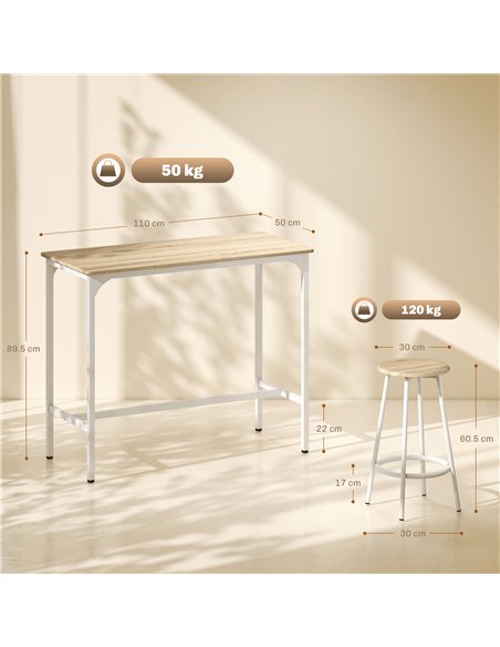 HOMCOM 5 Piece Bar Table Set for 4 with Stools, Metal Frame, Footrest for Kitchen Natural Wood - pic 183967 | FastDaddyshop