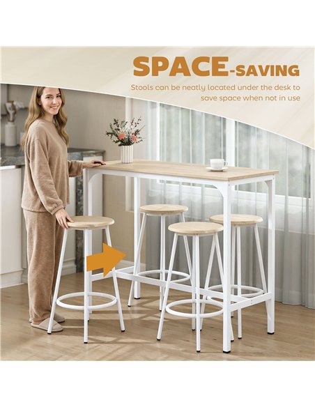 HOMCOM 5 Piece Bar Table Set for 4 with Stools, Metal Frame, Footrest for Kitchen Natural Wood - pic 183969 | FastDaddyshop