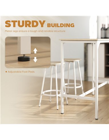 HOMCOM 5 Piece Bar Table Set for 4 with Stools, Metal Frame, Footrest for Kitchen Natural Wood