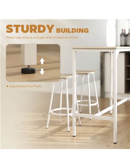 HOMCOM 5 Piece Bar Table Set for 4 with Stools, Metal Frame, Footrest for Kitchen Natural Wood - pic 183970 | FastDaddyshop