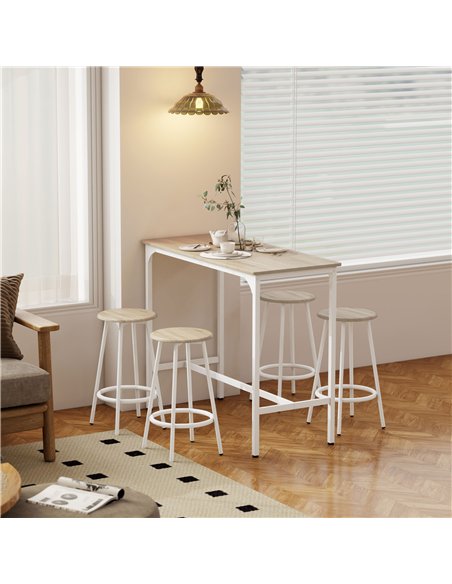 HOMCOM 5 Piece Bar Table Set for 4 with Stools, Metal Frame, Footrest for Kitchen Natural Wood - pic 183973 | FastDaddyshop