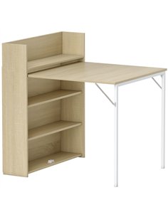 HOMCOM Kitchen Table, Folding Dining Table, with 4-Tier Shelves, Modern Drop-Leaf Table, Oak Wood Effect
