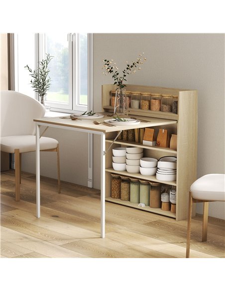 HOMCOM Kitchen Table, Folding Dining Table, with 4-Tier Shelves, Modern Drop-Leaf Table, Oak Wood Effect - pic 183975 | FastDaddyshop