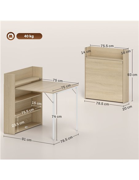 HOMCOM Kitchen Table, Folding Dining Table, with 4-Tier Shelves, Modern Drop-Leaf Table, Oak Wood Effect - pic 183976 | FastDaddyshop