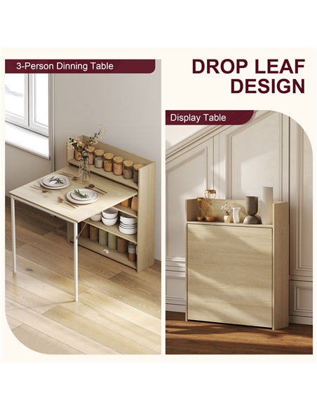 HOMCOM Kitchen Table, Folding Dining Table, with 4-Tier Shelves, Modern Drop-Leaf Table, Oak Wood Effect - pic 183977 | FastDaddyshop