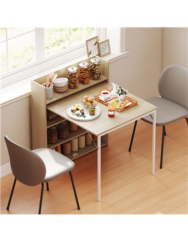 HOMCOM Kitchen Table, Folding Dining Table, with 4-Tier Shelves, Modern Drop-Leaf Table, Oak Wood Effect