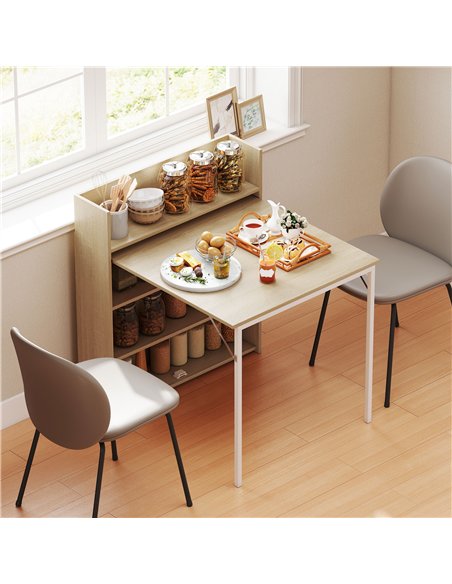 HOMCOM Kitchen Table, Folding Dining Table, with 4-Tier Shelves, Modern Drop-Leaf Table, Oak Wood Effect - pic 183980 | FastDaddyshop