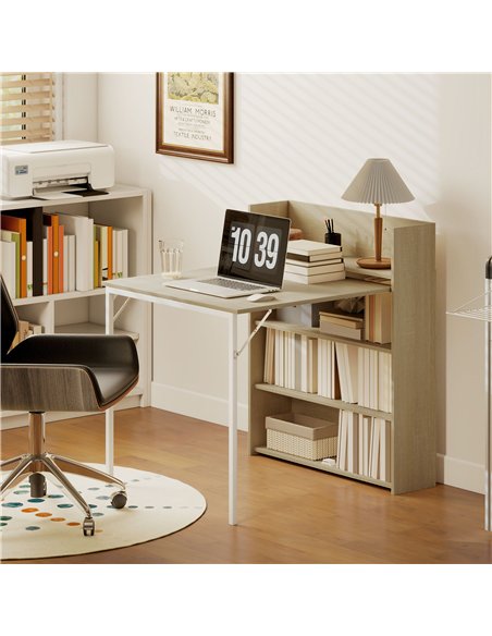 HOMCOM Kitchen Table, Folding Dining Table, with 4-Tier Shelves, Modern Drop-Leaf Table, Oak Wood Effect - pic 183981 | FastDaddyshop