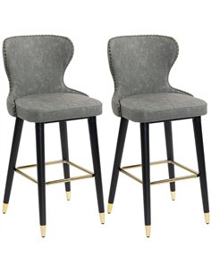 HOMCOM Bar Stools Set of 2, PU Leather Barstools with Back, Footrest and Wood Legs for Kitchen, Counter, Breakfast Bar, Grey