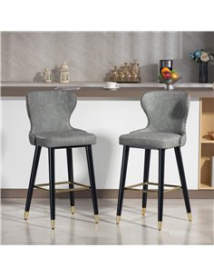 HOMCOM Bar Stools Set of 2, PU Leather Barstools with Back, Footrest and Wood Legs for Kitchen, Counter, Breakfast Bar, Grey 2