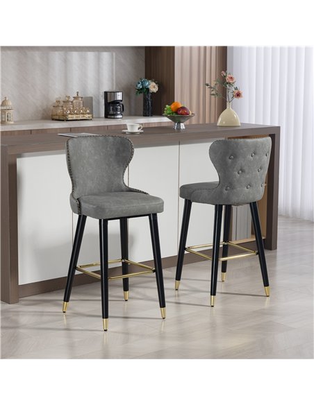 HOMCOM Bar Stools Set of 2, PU Leather Barstools with Back, Footrest and Wood Legs for Kitchen, Counter, Breakfast Bar, Grey - pic 183990 | FastDaddyshop