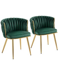 HOMCOM Velvet-Feel Dining Chairs Set of 2, Modern Upholstered Armchair with Knot Design and Golden Metal Legs, Accent Chair for 