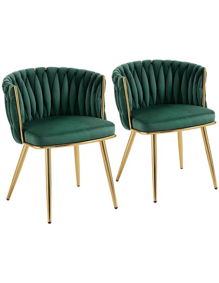 HOMCOM Velvet-Feel Dining Chairs Set of 2, Modern Upholstered Armchair with Knot Design and Golden Metal Legs, Accent Chair for  - pic 183992 | FastDaddyshop