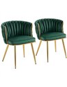 HOMCOM Velvet-Feel Dining Chairs Set of 2, Modern Upholstered Armchair with Knot Design and Golden Metal Legs, Accent Chair for 