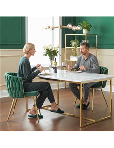HOMCOM Velvet-Feel Dining Chairs Set of 2, Modern Upholstered Armchair with Knot Design and Golden Metal Legs, Accent Chair for  2