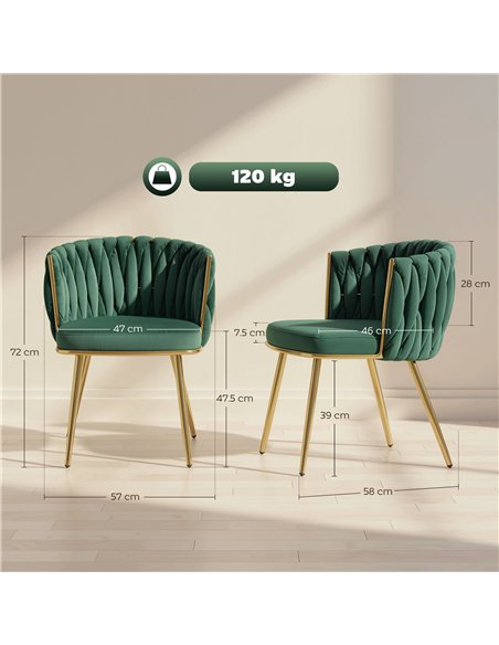 HOMCOM Velvet-Feel Dining Chairs Set of 2, Modern Upholstered Armchair with Knot Design and Golden Metal Legs, Accent Chair for  - pic 183994 | FastDaddyshop