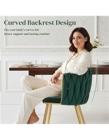 HOMCOM Velvet-Feel Dining Chairs Set of 2, Modern Upholstered Armchair with Knot Design and Golden Metal Legs, Accent Chair for 