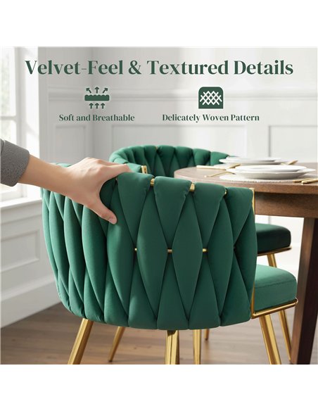 HOMCOM Velvet-Feel Dining Chairs Set of 2, Modern Upholstered Armchair with Knot Design and Golden Metal Legs, Accent Chair for  - pic 183997 | FastDaddyshop