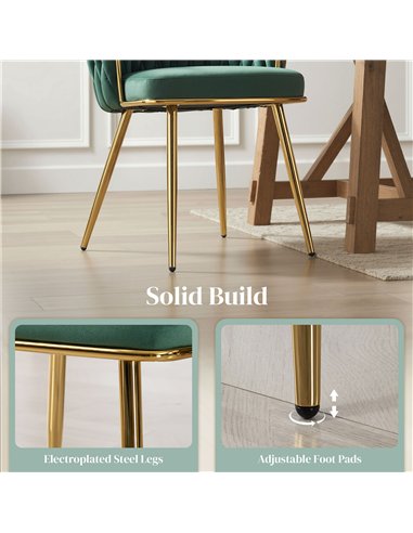 HOMCOM Velvet-Feel Dining Chairs Set of 2, Modern Upholstered Armchair with Knot Design and Golden Metal Legs, Accent Chair for 