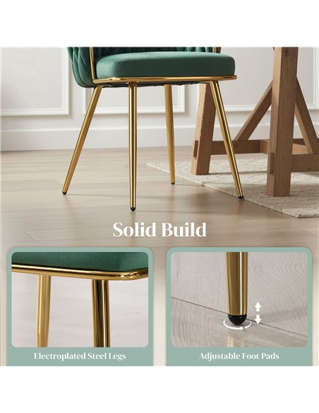 HOMCOM Velvet-Feel Dining Chairs Set of 2, Modern Upholstered Armchair with Knot Design and Golden Metal Legs, Accent Chair for  - pic 183998 | FastDaddyshop