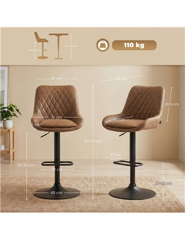HOMCOM Set of Two Faux Leather Retro Bar Stools - Orange