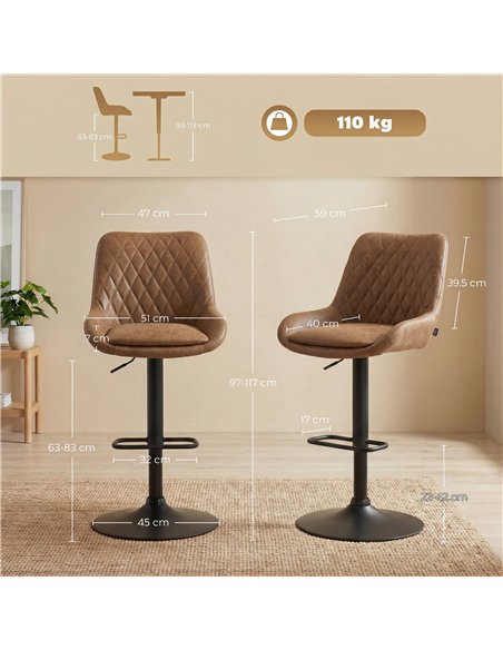 HOMCOM Set of Two Faux Leather Retro Bar Stools - Orange - pic 184003 | FastDaddyshop