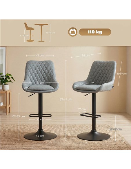 HOMCOM Set of Two Faux Leather Retro Bar Stools - Light Grey - pic 184012 | FastDaddyshop