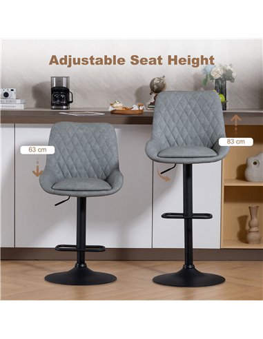 HOMCOM Set of Two Faux Leather Retro Bar Stools - Light Grey
