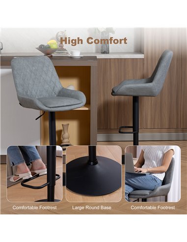 HOMCOM Set of Two Faux Leather Retro Bar Stools - Light Grey