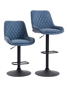 HOMCOM Set of Two Faux Leather Retro Bar Stools - Dark Blue