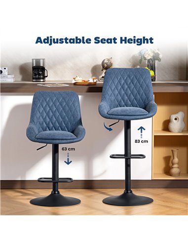 HOMCOM Set of Two Faux Leather Retro Bar Stools - Dark Blue