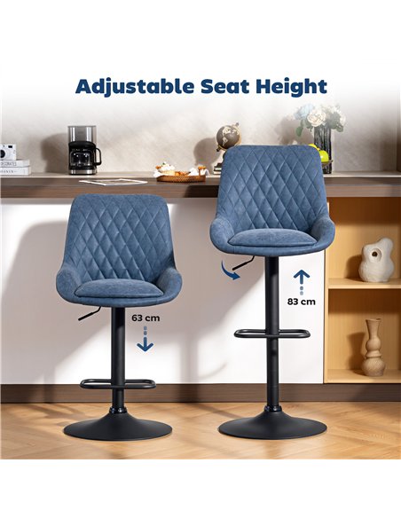 HOMCOM Set of Two Faux Leather Retro Bar Stools - Dark Blue - pic 184022 | FastDaddyshop