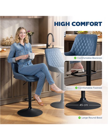 HOMCOM Set of Two Faux Leather Retro Bar Stools - Dark Blue - pic 184025 | FastDaddyshop