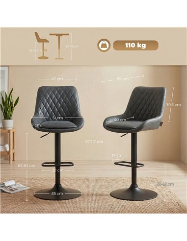HOMCOM Set of Two Faux Leather Retro Bar Stools - Black