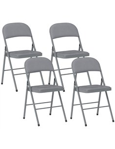 HOMCOM 4 Pack Folding Chairs with Padded Seats, Velvet Portable Party Chairs with Steel Frame, Light Grey