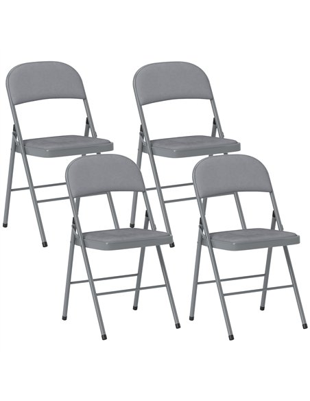 HOMCOM 4 Pack Folding Chairs with Padded Seats, Velvet Portable Party Chairs with Steel Frame, Light Grey - pic 184037 | FastDaddyshop