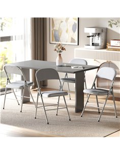 HOMCOM 4 Pack Folding Chairs with Padded Seats, Velvet Portable Party Chairs with Steel Frame, Light Grey 2
