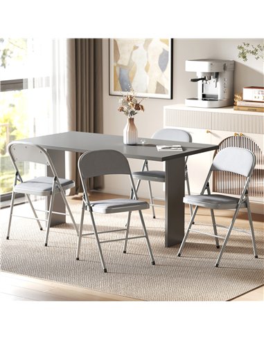 HOMCOM 4 Pack Folding Chairs with Padded Seats, Velvet Portable Party Chairs with Steel Frame, Light Grey
