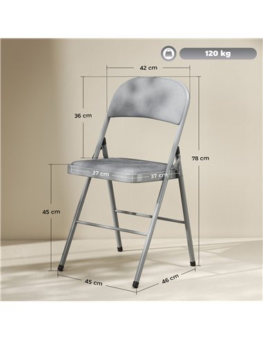 HOMCOM 4 Pack Folding Chairs with Padded Seats, Velvet Portable Party Chairs with Steel Frame, Light Grey