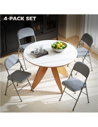 HOMCOM 4 Pack Folding Chairs with Padded Seats, Velvet Portable Party Chairs with Steel Frame, Light Grey