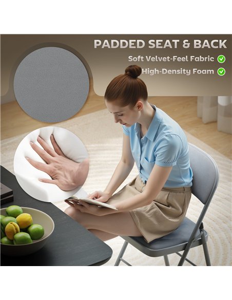 HOMCOM 4 Pack Folding Chairs with Padded Seats, Velvet Portable Party Chairs with Steel Frame, Light Grey - pic 184041 | FastDaddyshop