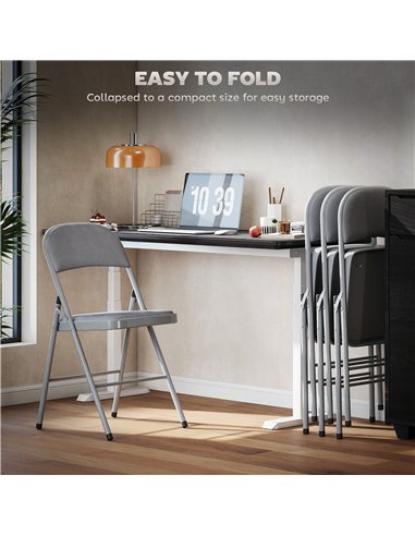 HOMCOM 4 Pack Folding Chairs with Padded Seats, Velvet Portable Party Chairs with Steel Frame, Light Grey